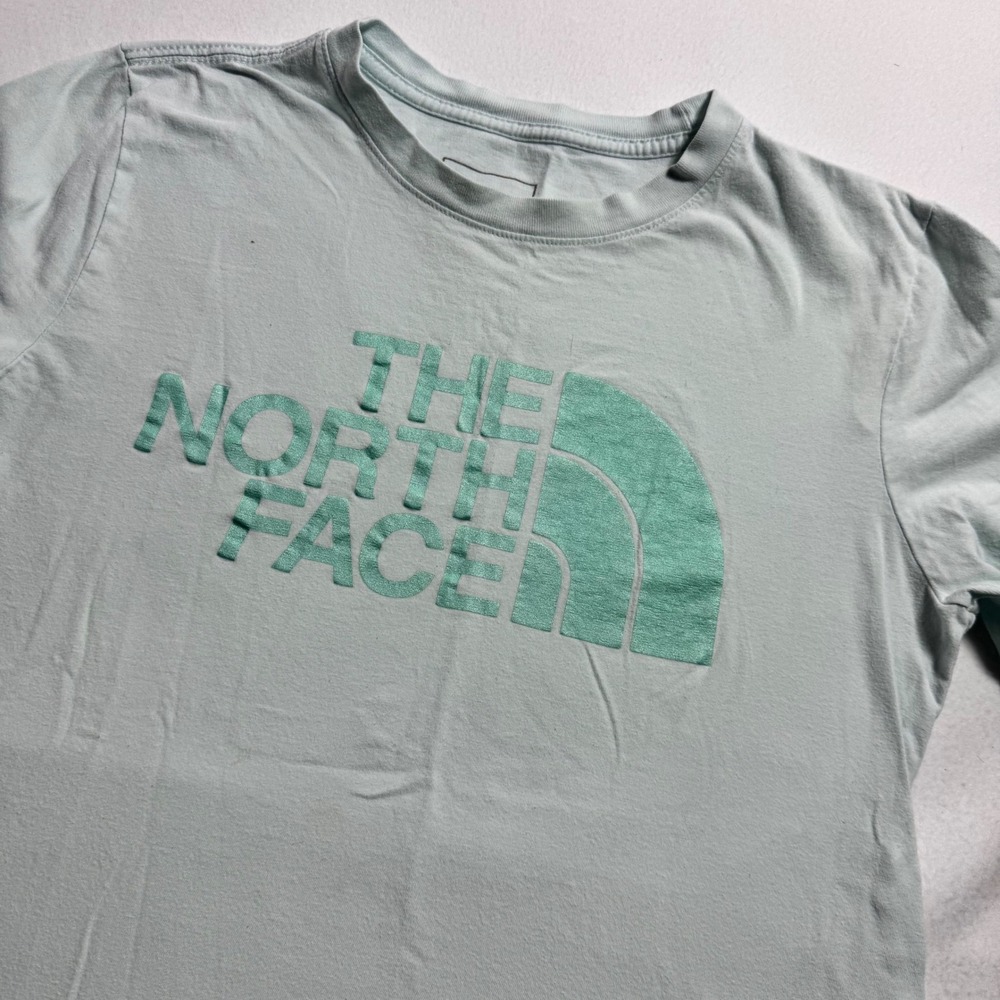 The North Face Women Small Light Green Cotton Long Sleeve Logo Graphic T-Shirt